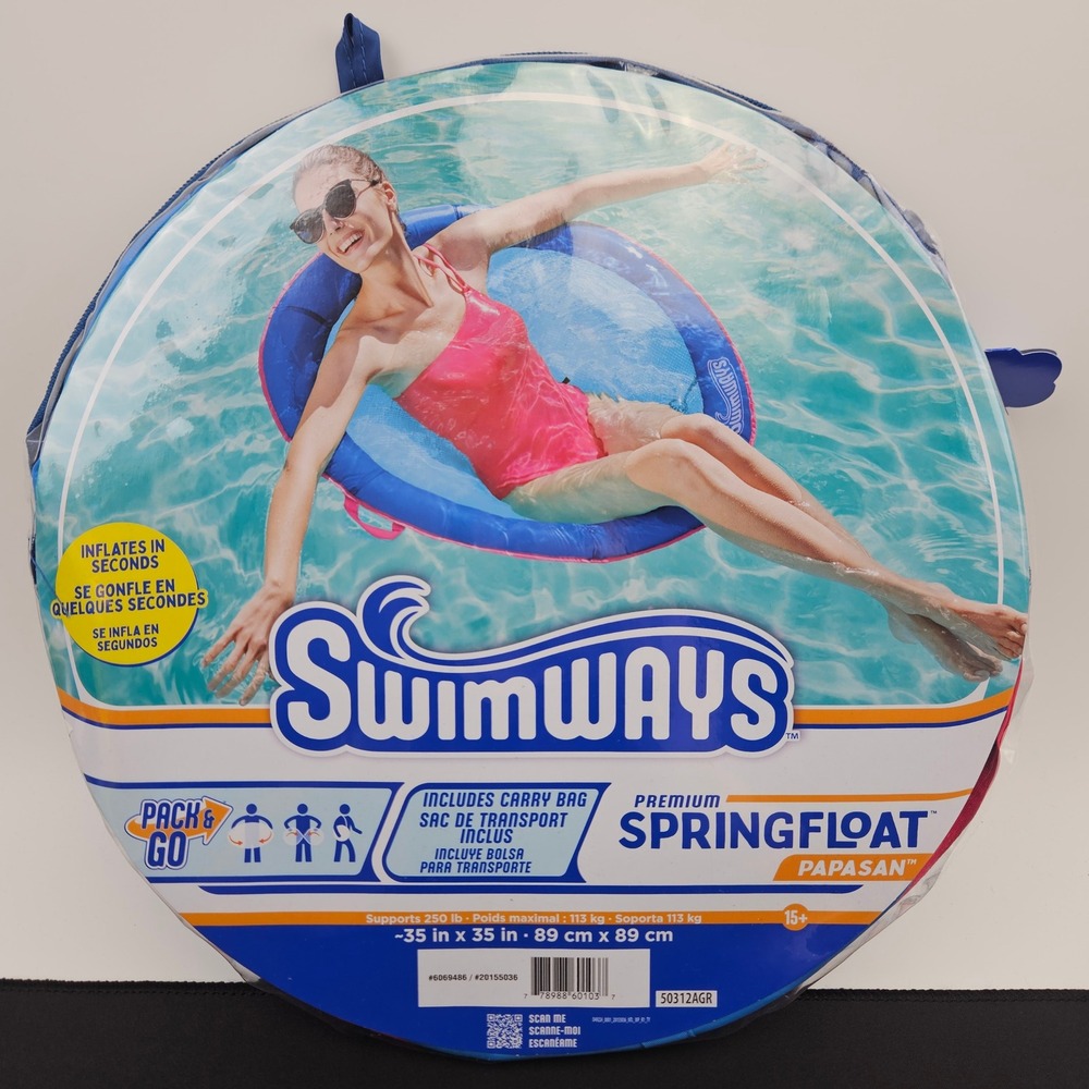 Swimways Premium Springfloat Papasan Floating‎ Pool Lounger w/ Bag 35x35 in. New